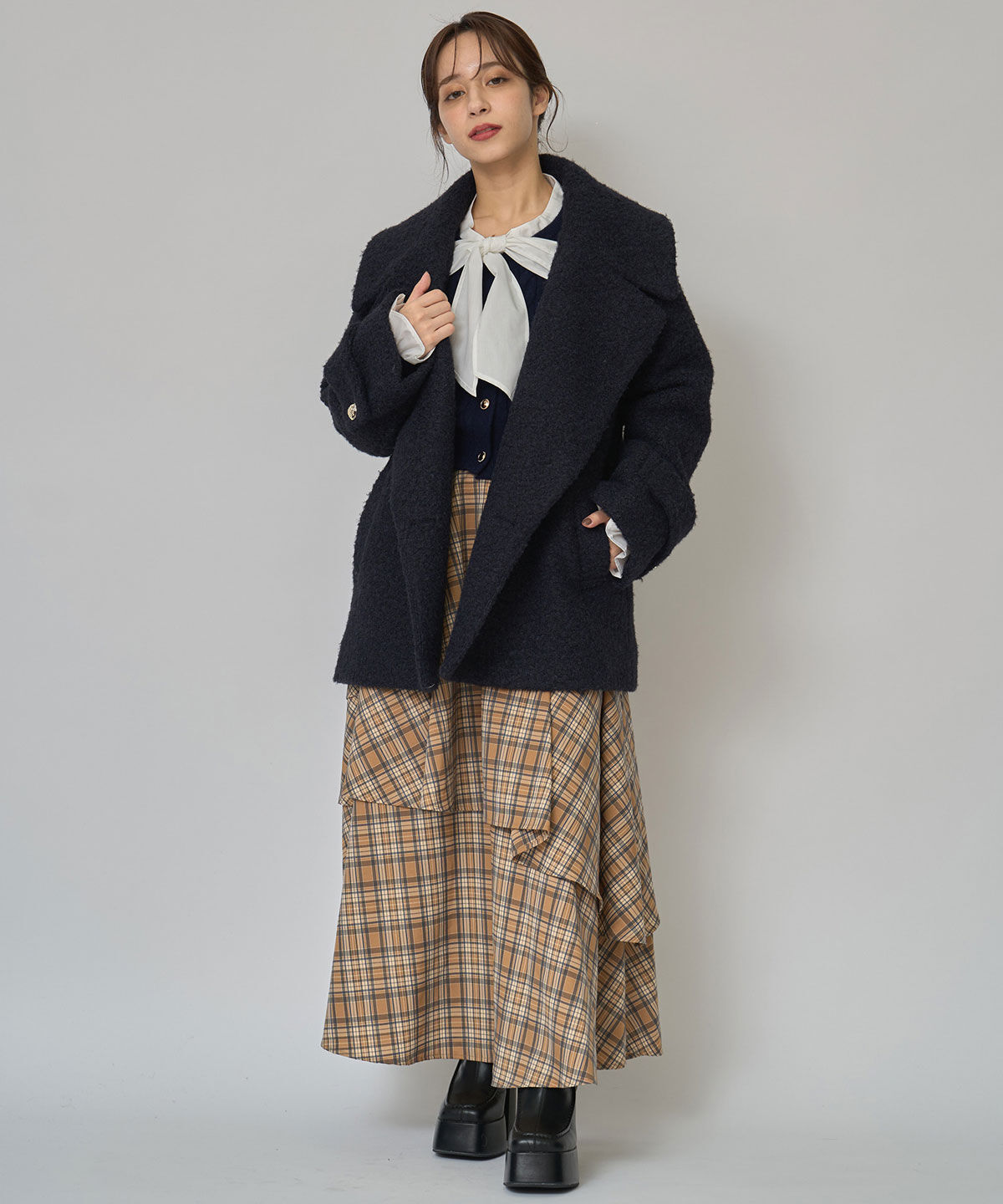 REDYAZEL「ボアダブルミドルコート」|ステンカラーコート|