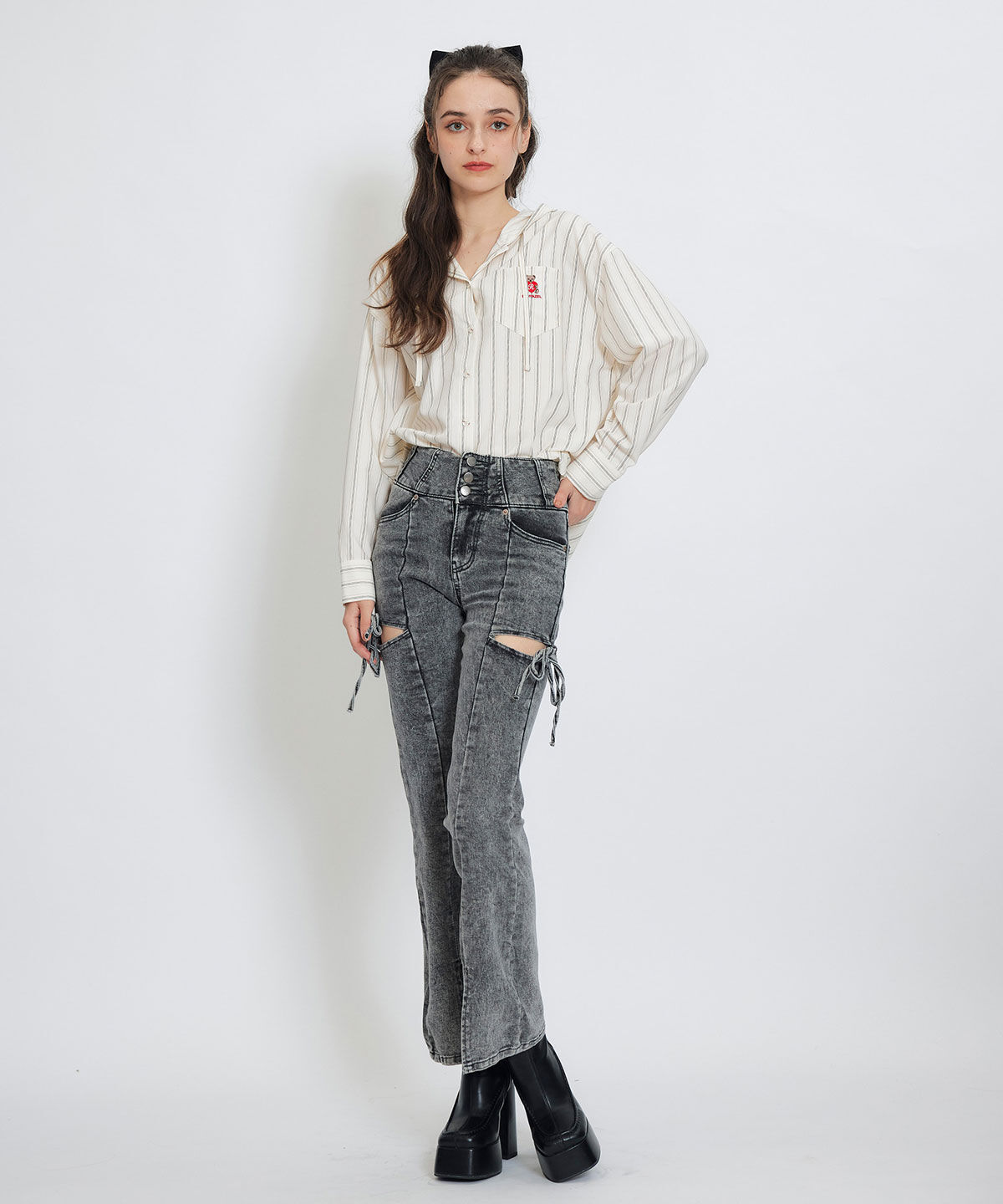 REDYAZEL「Azelyハートストライプフードシャツブラウス」|シャツ・ブラウス|