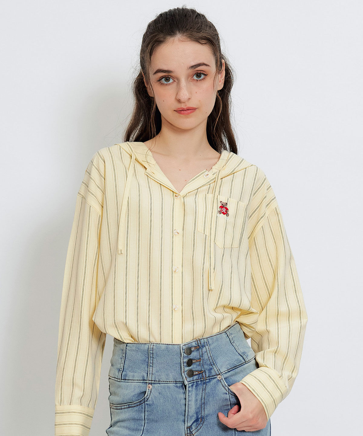 REDYAZEL「Azelyハートストライプフードシャツブラウス」|シャツ・ブラウス|yellowborderｽﾄﾗｲﾌﾟ