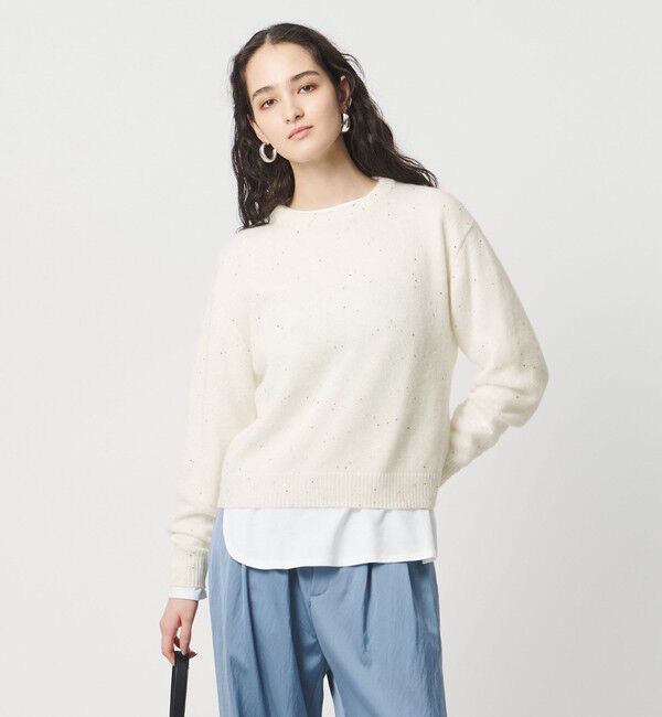 UNITED ARROWS「フラワー スパンコール クルーネック ニット」|ニット・セーター|OFF WHITE