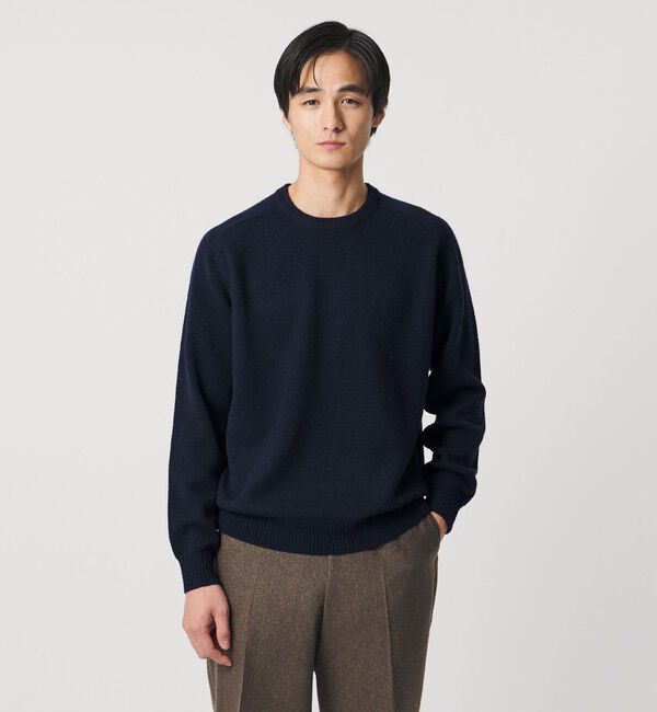 UNITED ARROWS「ウール カシミヤ ミドルゲージ クルーネック ニット」|ニット・セーター|NAVY