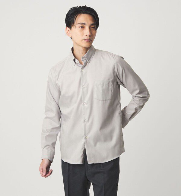 UNITED ARROWS green label relaxing「エブリット Cブラッシュド ヘリンボーン スナップ ボタンダウン シャツ -イージーアイロン・抗菌-」|シャツ・ブラウス|LT.GRAY