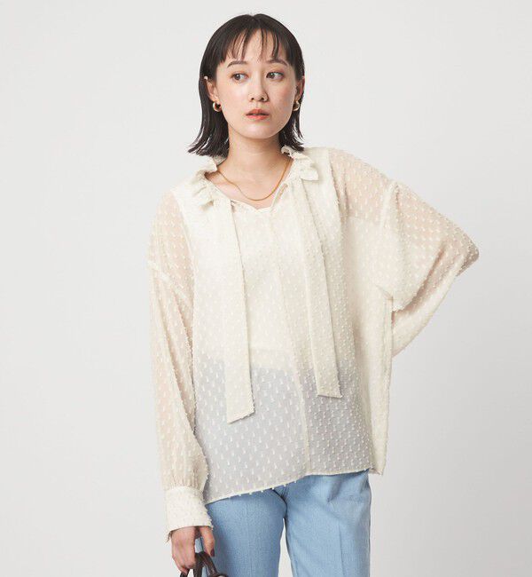 UNITED ARROWS green label relaxing「プチ リボンモチーフ ジャガード ブラウス」|シャツ・ブラウス|OFF WHITE