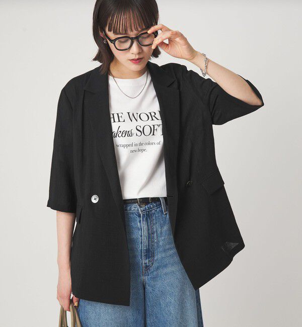 UNITED ARROWS green label relaxing「【結論シリーズ】シアーエアミドルスリーブジャケット［size SHORTあり］」|テーラードジャケット|BLACK