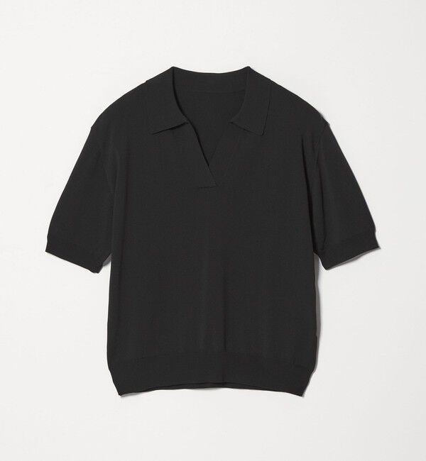 UNITED ARROWS green label relaxing「【WEB限定】＜at ease＞エリツキ スキッパー ニット 接触冷感 UVカット 遮熱」|ニット・セーター|BLACK