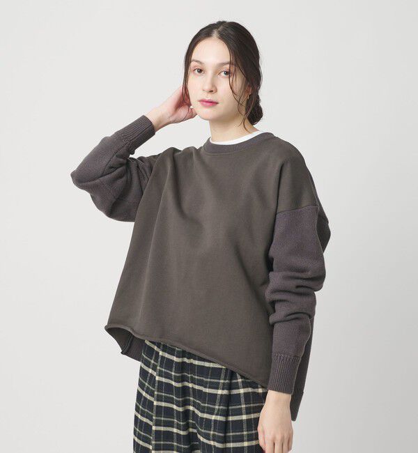 BEAUTY&YOUTH UNITED ARROWS「【WEB限定】スウェット&times;ニット コンビプルオーバー ウォッシャブル」|ニット・セーター|DK.GRAY