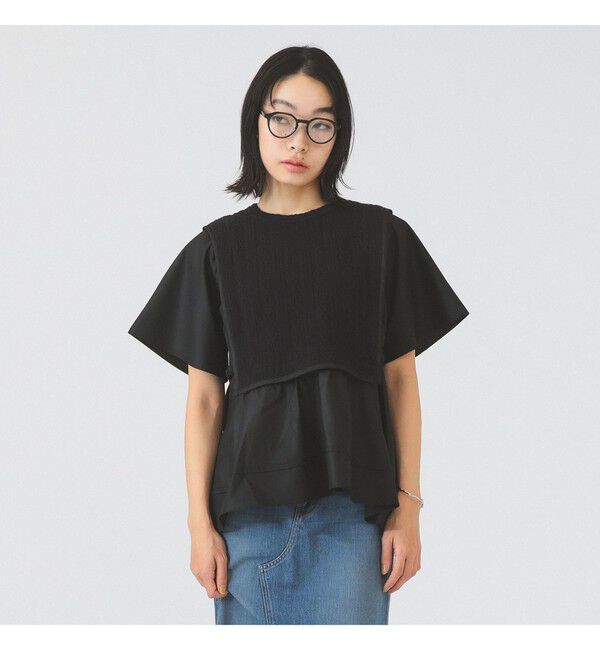 Ray BEAMS 「ケーブル ジャカード キリカエ プルオーバー」|Tシャツ・カットソー|BLACK