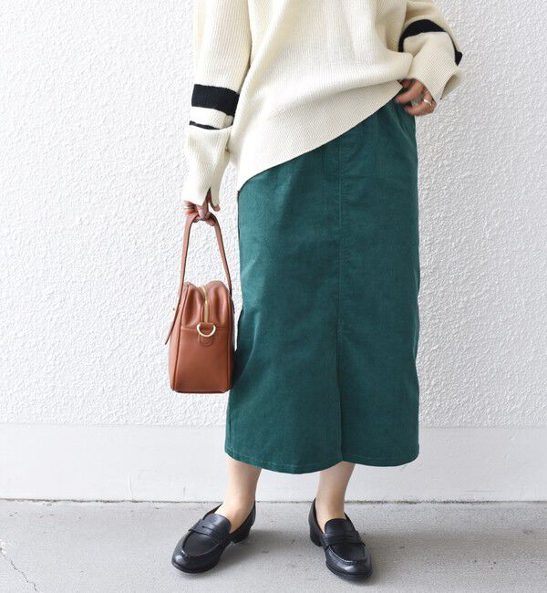 SHIPS for women「*〈手洗い可能〉ストレッチ コーデュロイ イージー ナロー スカート ◇」|タイト|グリーン
