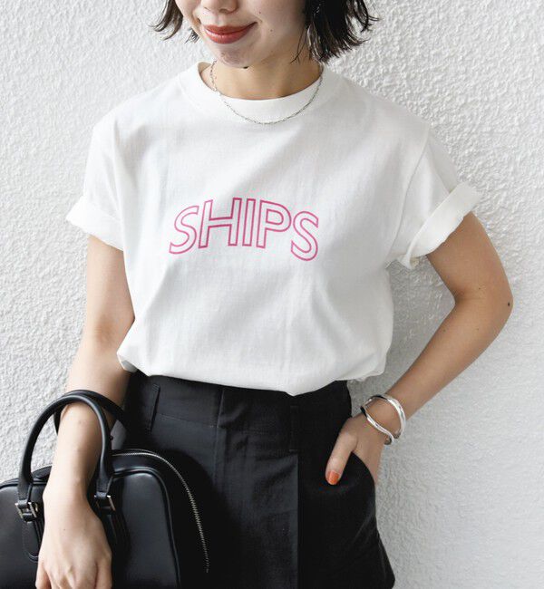 SHIPS for women「【WEB限定】 SHIPS ラウンド プリント ロゴ TEE」|Tシャツ・カットソー|