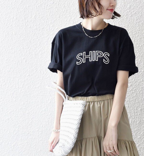 SHIPS for women「【WEB限定】 SHIPS ラウンド プリント ロゴ TEE」|Tシャツ・カットソー|ブラック系