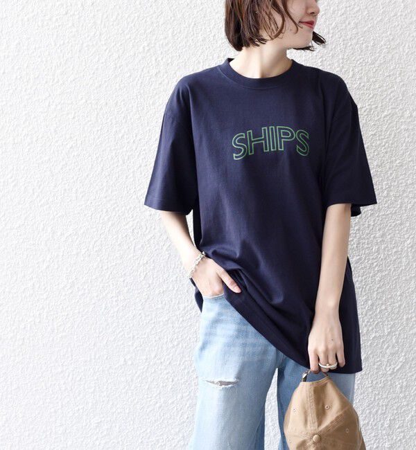 SHIPS for women「【WEB限定】 SHIPS ラウンド プリント ロゴ TEE」|Tシャツ・カットソー|