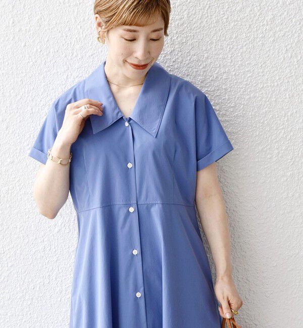 SHIPS any「SHIPS any:〈洗濯機可能〉フラットカラー Vネック フレア ワンピース」|ワンピース|ブルー