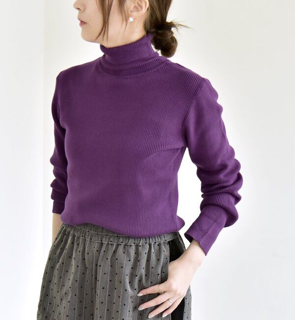 quaranciel「quaranciel:〈手洗い可能〉コットン タートルネック リブ ニット」|ニット・セーター|パープル
