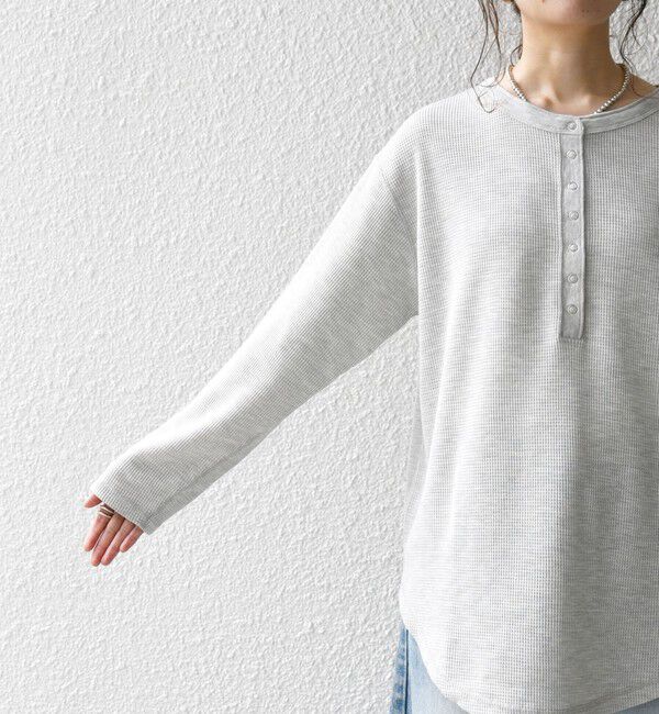 SHIPS any「SHIPS any:〈洗濯機可能〉ワッフル ヘンリーネック ラウンドヘム プルオーバー」|Tシャツ・カットソー|