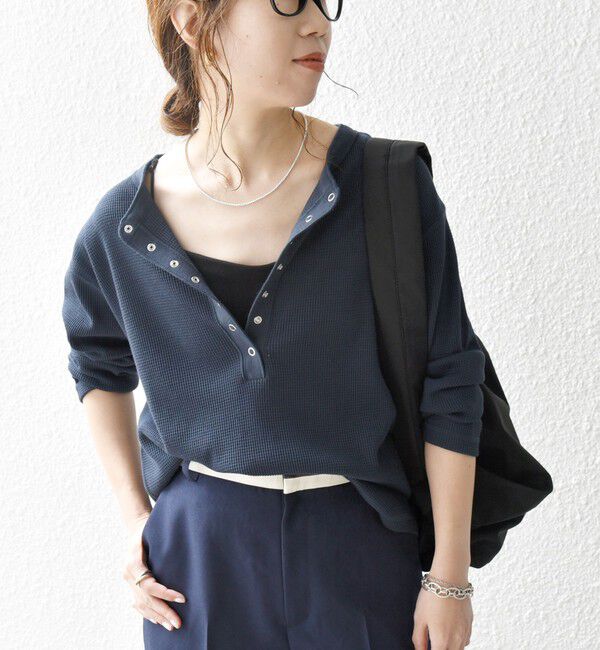 SHIPS any「SHIPS any:〈洗濯機可能〉ワッフル ヘンリーネック ラウンドヘム プルオーバー」|Tシャツ・カットソー|