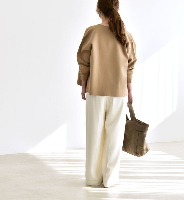 quaranciel「quaranciel:〈手洗い可能〉ニット ノーカラー ダブル ジャケット カーディガン」|カーディガン|