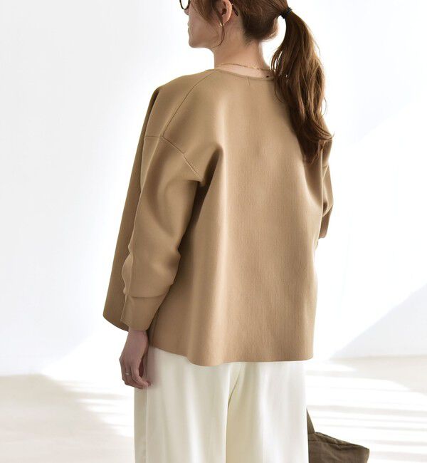 quaranciel「quaranciel:〈手洗い可能〉ニット ノーカラー ダブル ジャケット カーディガン」|カーディガン|