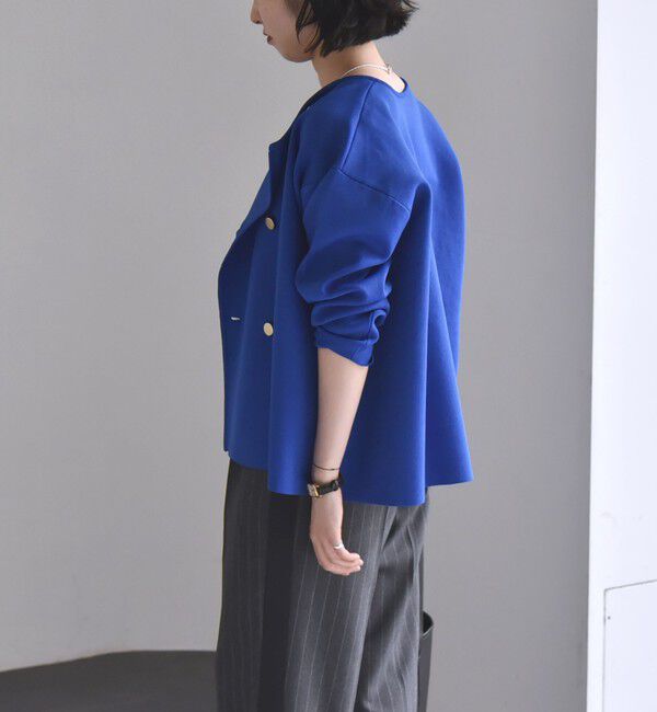 quaranciel「quaranciel:〈手洗い可能〉ニット ノーカラー ダブル ジャケット カーディガン」|カーディガン|