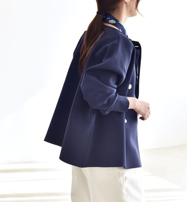 quaranciel「quaranciel:〈手洗い可能〉ニット ノーカラー ダブル ジャケット カーディガン」|カーディガン|