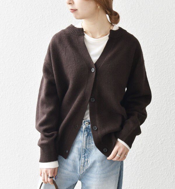 SHIPS any「SHIPS any:〈手洗い可能〉AQUA カシミヤ ミックス スキッパー カーディガン」|カーディガン|ブラウン
