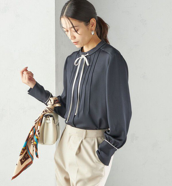 SHIPS for women「〈手洗い可能〉ハンマー サテン ピンタック ブラウス」|シャツ・ブラウス|