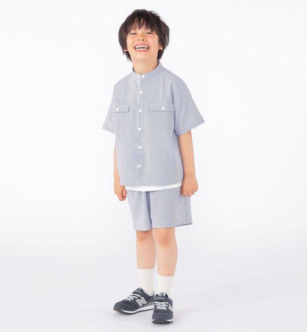 SHIPS KIDS「SHIPS KIDS:100～130cm /〈UVカット/吸水速乾〉ドライタッチ ストライプ シャツ」|シャツ・ブラウス|