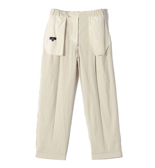 SHIPS for women「SHIPS Primary Navy Label:麻混 ストライプ ストレッチ テーパード パンツ」|スラックス|