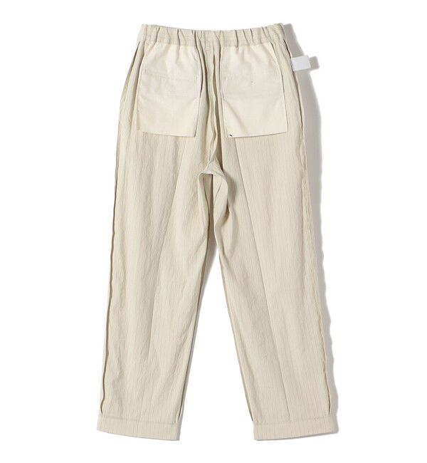 SHIPS for women「SHIPS Primary Navy Label:麻混 ストライプ ストレッチ テーパード パンツ」|スラックス|