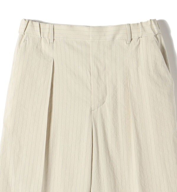 SHIPS for women「SHIPS Primary Navy Label:麻混 ストライプ ストレッチ テーパード パンツ」|スラックス|