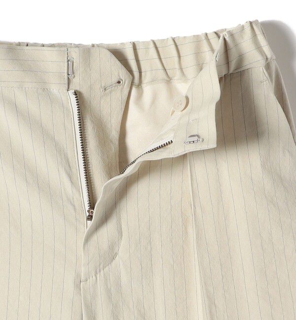 SHIPS for women「SHIPS Primary Navy Label:麻混 ストライプ ストレッチ テーパード パンツ」|スラックス|