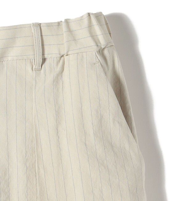 SHIPS for women「SHIPS Primary Navy Label:麻混 ストライプ ストレッチ テーパード パンツ」|スラックス|