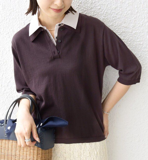 SHIPS for women「【WEB限定】〈手洗い可能〉ダブルカラー ショート スリーブ ポロ」|ポロシャツ|ブラウン