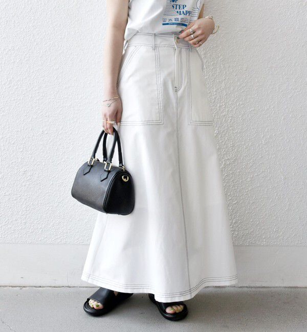 SHIPS any「SHIPS any:〈洗濯機可能〉オックス ステッチ フレア ロング スカート」|フレア|オフホワイト