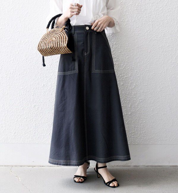 SHIPS any「SHIPS any:〈洗濯機可能〉オックス ステッチ フレア ロング スカート」|フレア|