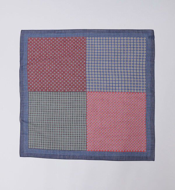 SHIPS「Vincenzo Miozza: 小紋柄 パネル スカーフ」|ストール|ネイビー