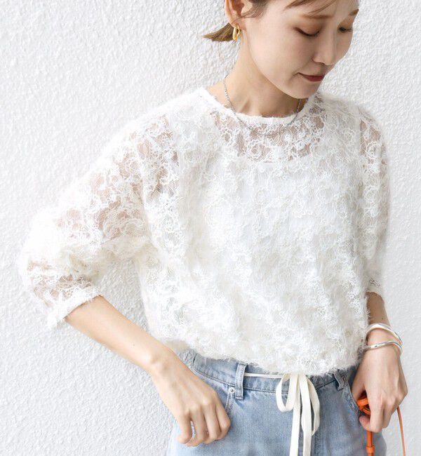 SHIPS for women「【WEB限定】〈手洗い可能〉チュール フェザー レース 羽織」|シャツ・ブラウス|