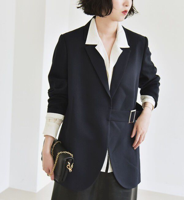 quaranciel「quaranciel:〈洗濯機可能〉ダブルクロス ベルト デザイン 3way テーラード ジャケット」|テーラードジャケット|