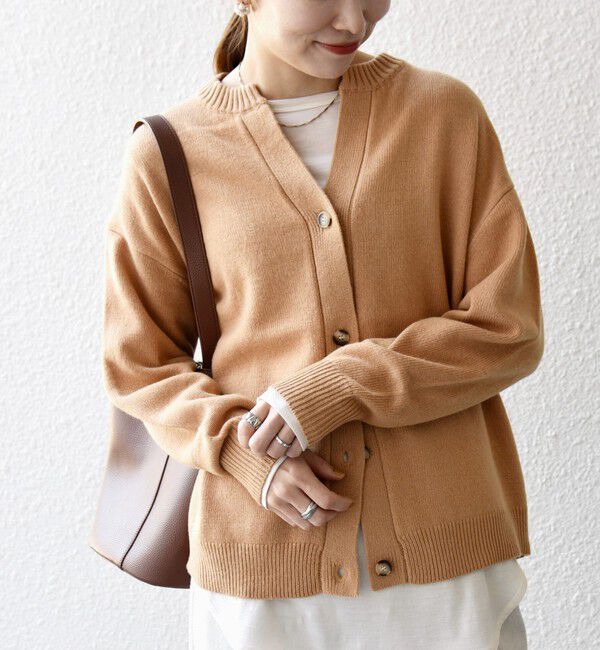 SHIPS any「SHIPS any:〈手洗い可能〉AQUA カシミヤ ミックス スキッパー カーディガン」|カーディガン|キャメル