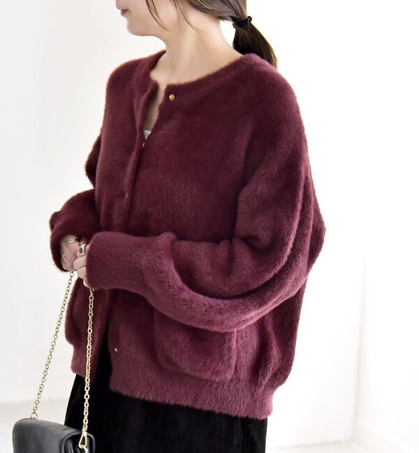 quaranciel「quaranciel:〈手洗い可能〉ファーライク クルーネック スナップ ニット カーディガン」|カーディガン|