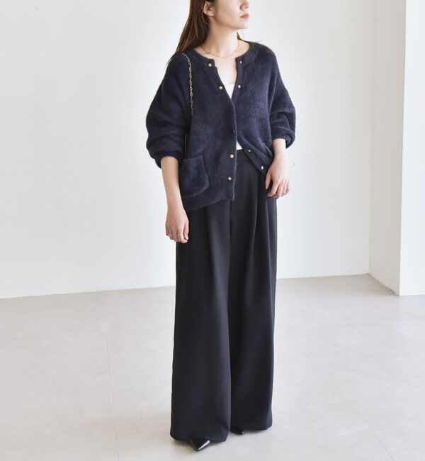 quaranciel「quaranciel:〈手洗い可能〉ファーライク クルーネック スナップ ニット カーディガン」|カーディガン|