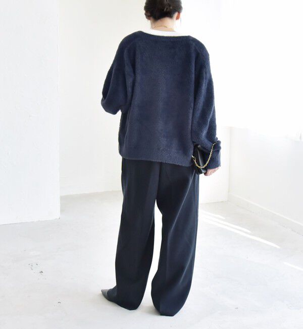 quaranciel「quaranciel:〈手洗い可能〉ファーライク クルーネック スナップ ニット カーディガン」|カーディガン|