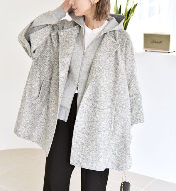 quaranciel「quaranciel: スライバー ウール ミックス クルーネック コート」|ノーカラーコート|