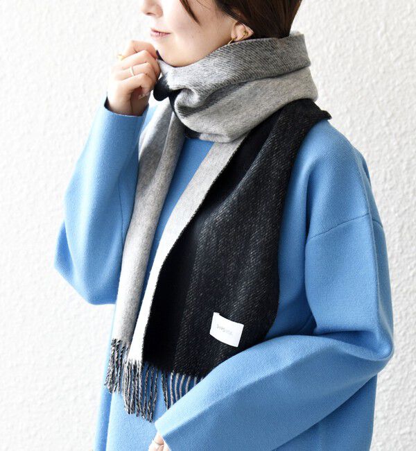 SHIPS any「SHIPS any: サープラスヤーン ウール カシミヤ リバーシブル パネル マフラー◇」|マフラー|ブラック