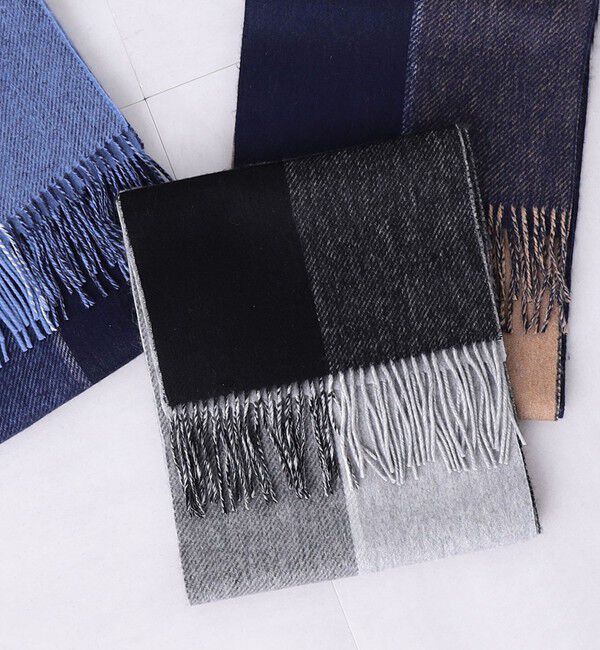 SHIPS any「SHIPS any: サープラスヤーン ウール カシミヤ リバーシブル パネル マフラー◇」|マフラー|