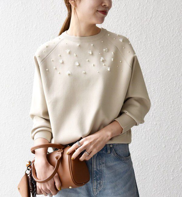 SHIPS any「SHIPS any:〈手洗い可能〉パールモチーフ ビジュー クルーネック ニット」|ニット・セーター|