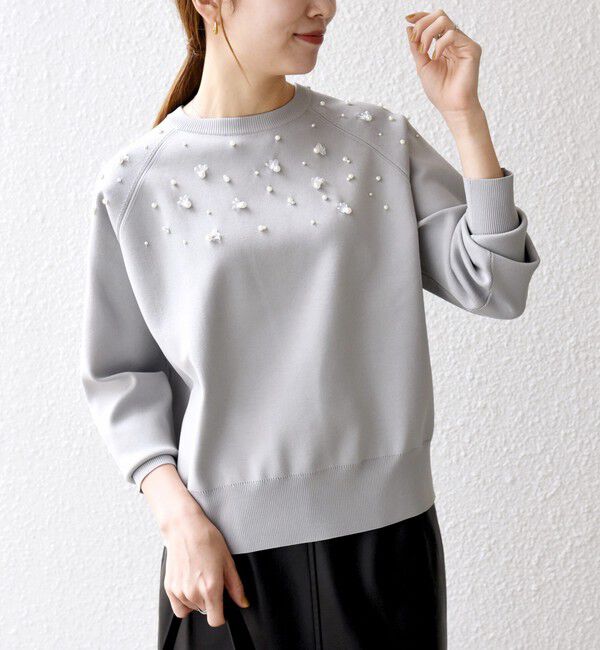 SHIPS any「SHIPS any:〈手洗い可能〉パールモチーフ ビジュー クルーネック ニット」|ニット・セーター|