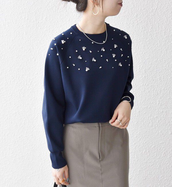 SHIPS any「SHIPS any:〈手洗い可能〉パールモチーフ ビジュー クルーネック ニット」|ニット・セーター|
