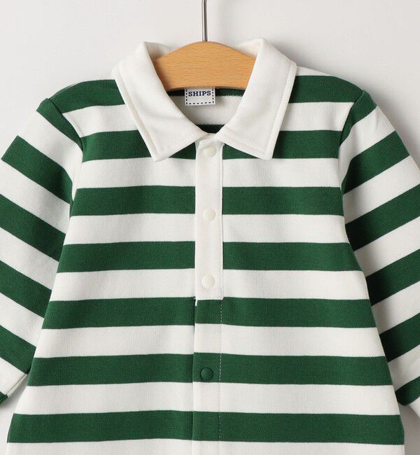 SHIPS KIDS「SHIPS KIDS:70～80cm / ボーダー ラガーシャツ ロンパース」|ロンパース|