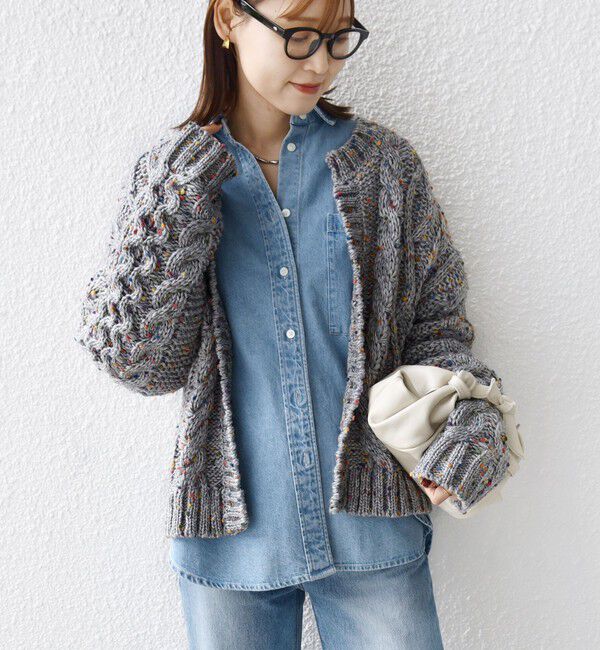 SHIPS for women「【WEB限定】〈手洗い可能〉ネップヤーン ケーブル ニット カーディガン」|カーディガン|ライトグレー