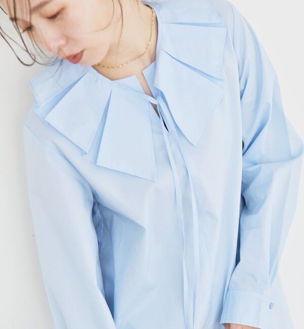 quaranciel「quaranciel:〈洗濯機可能〉タックカラー 2way キーネック シャツ ブラウス」|シャツ・ブラウス|ライトブルー